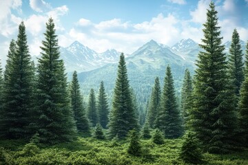 Obraz premium Coniferous trees in a tropical jungle. Moderately Realistic Creative Digital CG Artwork,