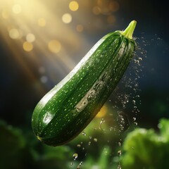 Close-up of a zucchini with water droplets on it