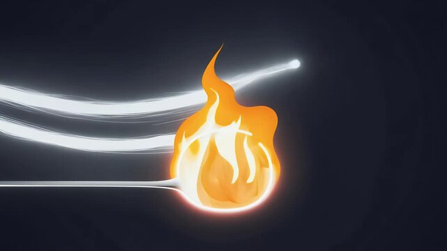Minimalist line animation depicting transformation food energy represented flickering flame spoon fork dark background
