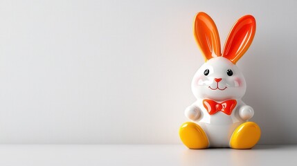 Cute Colorful Bunny Toy with Orange Ears on White Background