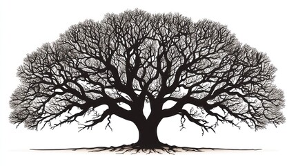 Winter Oak Tree Silhouette, Nature Background, Graphic Design