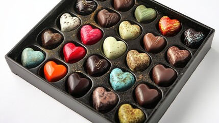 A unique and artistic collection of heart-shaped chocolates, crafted with intricate designs and luxurious flavors, perfect for expressing love and affection.