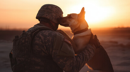 A Heartwarming Reunion Between a Soldier and His Loyal Military Dog at Sunset
