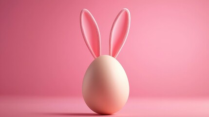 Cute Egg with Rabbit Ears on Pink Background for Easter Celebration
