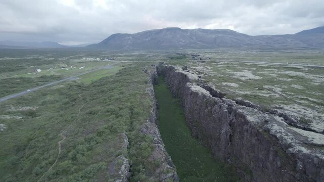 Tectonic Plates Through Iceland. High Quality Drone Video.