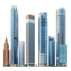 Fototapeta premium Modern Cityscape Skyline Tall Buildings Design urban tower isolated on transparent background