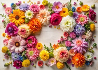 Obraz premium Vintage Floral Typography: Blooming Colorful Flowers on White Background