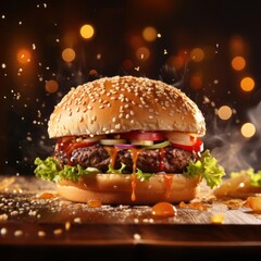 A juicy burger with lettuce tomato onion and cheese