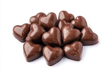 Obraz premium Heart-shaped chocolates pile, studio shot, white background, Valentine's Day gift