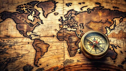 Vintage Map Compass Set: Antique Navigation Tools for Adventure Exploration