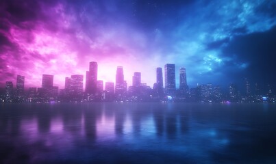 Fototapeta premium A vibrant anime cityscape at nighttime showcasing Downtown with colorful lights and dynamic atmosphere.