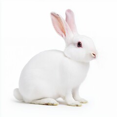 Fototapeta premium Charming White Rabbit with Pink Ears Sitting Gracefully on a Soft White Background