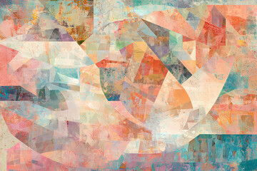 Vibrant digital artwork with overlapping triangles in dynamic composition, creating a modern and abstract aesthetic.