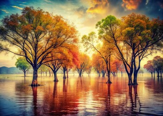 Naklejka premium Vintage Photo: Flooded Forest - Rainy Season Disaster
