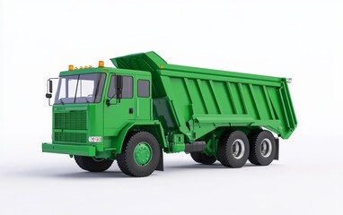 Green Dump Truck with Opened Cargo Bed for Transport