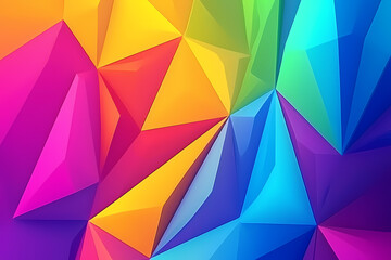 Obraz premium Vibrant digital artwork of abstract triangles in various sizes and colors, creating a visually striking and unique background pattern.