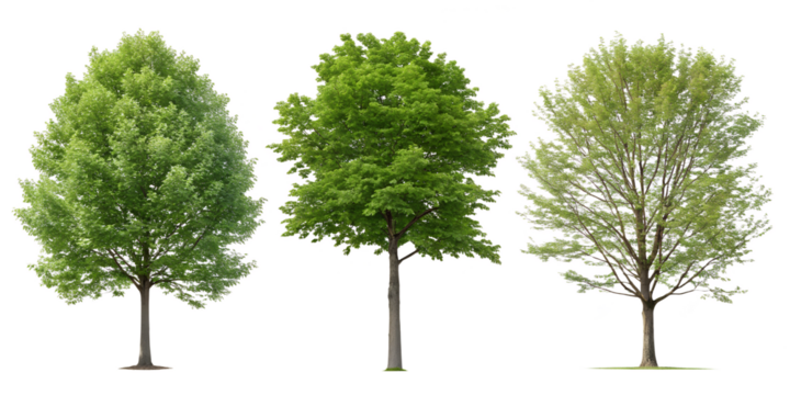 Set of Real Beech Trees on White Background for Organic and Fresh Decor, PNG Transparent