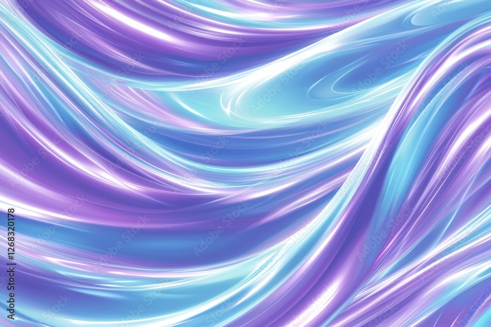 Wall mural vibrant abstract waves in purple and blue with glossy texture