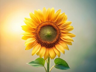 Obraz premium Vintage Single Sunflower: Bright Yellow Bloom Isolated on White Background