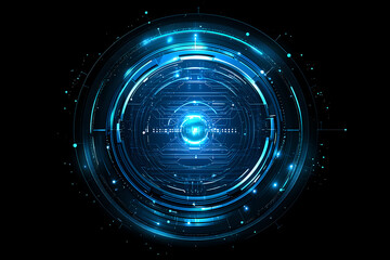 A detailed futuristic vector illustration of a blue circuit board with intricate digital tech elements.