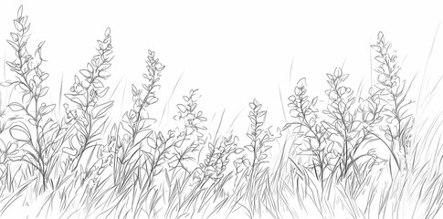 Floral Sketch: Delicate sketch of a field of tall, elegant flowers gently swaying in a soft breeze.