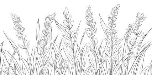 Ink Sketch of Wheat Field: A detailed ink sketch captures the delicate beauty of a wheat field, the long stalks and blades of grass dancing in the gentle breeze.