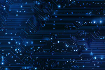 A detailed vector illustration of a futuristic blue circuit board with intricate digital tech elements in a sleek and modern style.