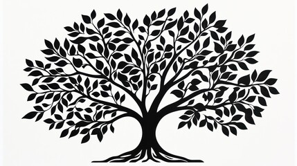 Lush black tree illustration, white background, nature design, website header