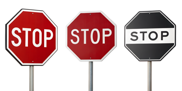 Set of Stop Signs on White for Warning and Safety Symbols, PNG Transparent - Powered by Adobe