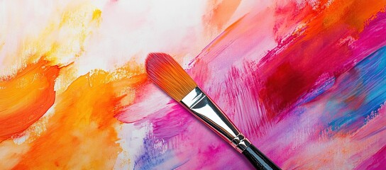 Obraz premium Vibrant Hues: Artist's Paintbrush Creates Colorful Abstract Masterpiece on Canvas