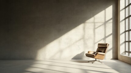 Fototapeta premium Sunlight on leather armchair in minimalist room