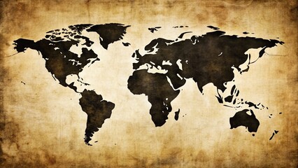 Fototapeta premium Vintage World Map, Black and White, Horizontal, Isolated, Copy Space Right
