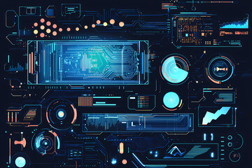Fototapeta premium An intricate vector illustration of a blue circuit board with futuristic digital tech elements.