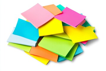 Colorful sticky notes pile, studio shot, white background, reminder concept