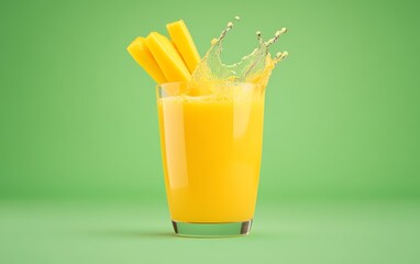 Refreshing Mango Juice with Splash and Slices