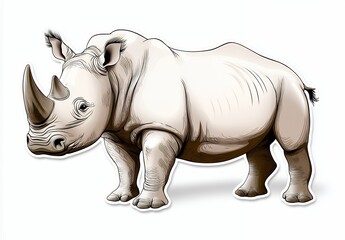 Obraz premium Detailed Illustration of a Rhinoceros with a Prominent Horn on a Plain Background