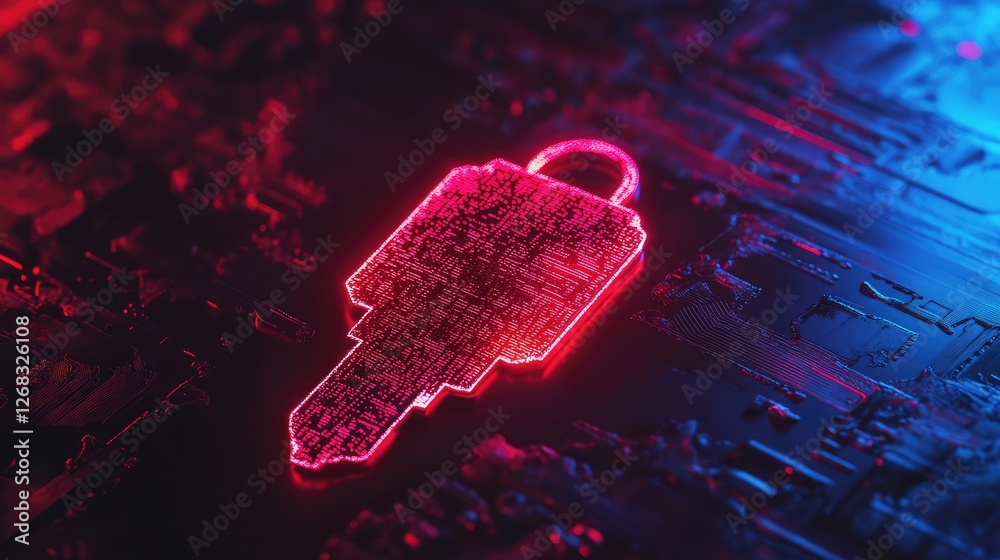 Poster a cyber key floating above a digital fingerprint scanner, symbolizing two-factor authentication secu