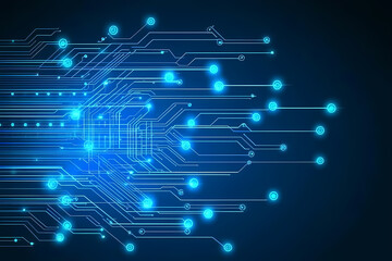Naklejka premium An intricate vector illustration of a blue circuit board with futuristic digital tech elements.