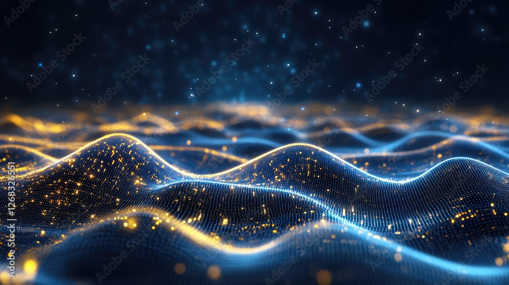 Poster a digital data stream concept with glowing abstract lines and technology patterns floating in space.