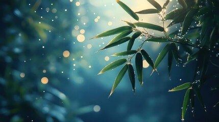 Close-up of bamboo leaves floating on water surface