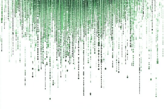 Green data stream falling, digital rain background, technology concept