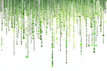Green digital rain falling on white background; website header