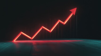 A glowing business growth chart with an upward-trending red arrow, representing a company's financial success. Copy space available.