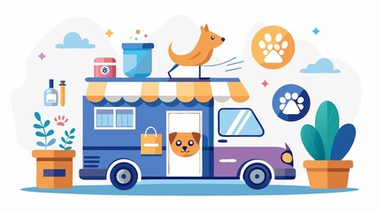Fototapeta premium A mobile pet grooming business concept bringing the grooming salon directly to clients' homes, offering convenience and reducing stress for pets who may be anxious about traveling, providing a person