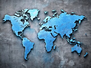 World Map, Blue, Gray Background, Global, Geography, Documentary Style Stock Photo