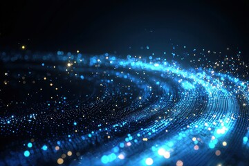 Ethereal Glowing Blue Particles in Motion on Dark Background