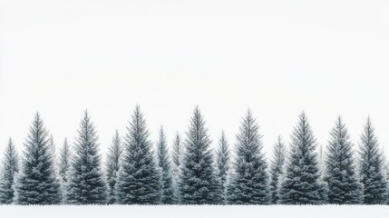 Fototapeta premium Frosty pines, winter landscape, snowy field, minimal design, nature background