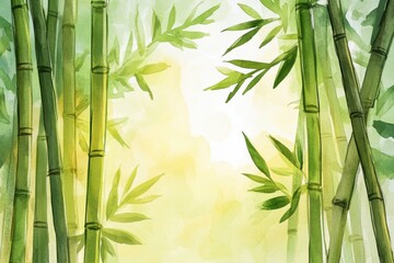 A serene depiction of bamboo stalks surrounded by lush green foliage, creating a peaceful and tranquil atmosphere in nature.