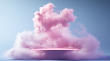 Soft Pink Clouds with Dreamy Blue Background and Floating Platform