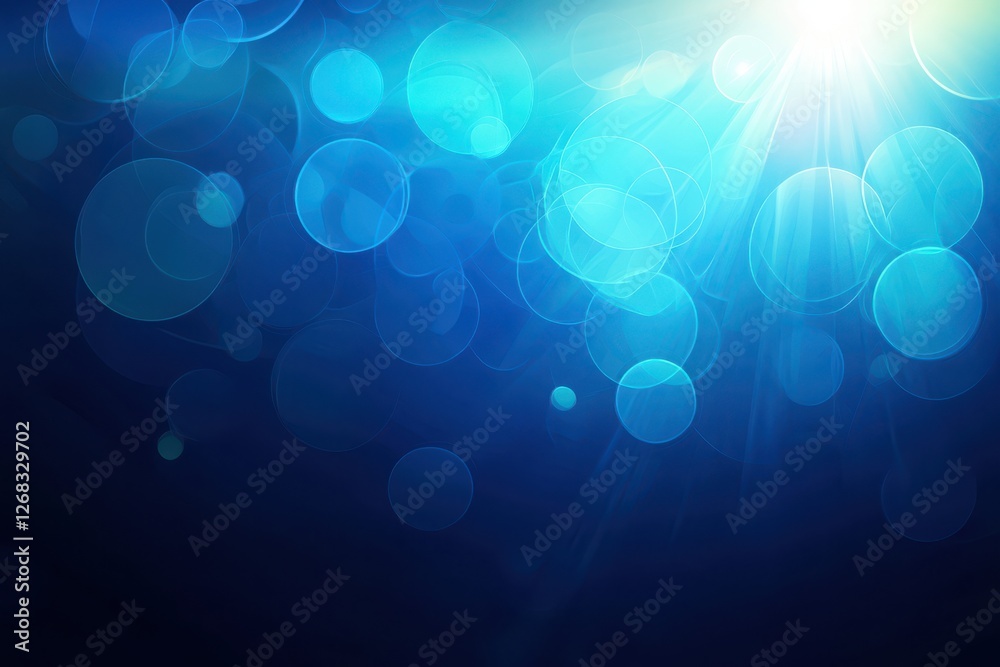 Sticker shimmering blue bokeh with light rays and soft background effects